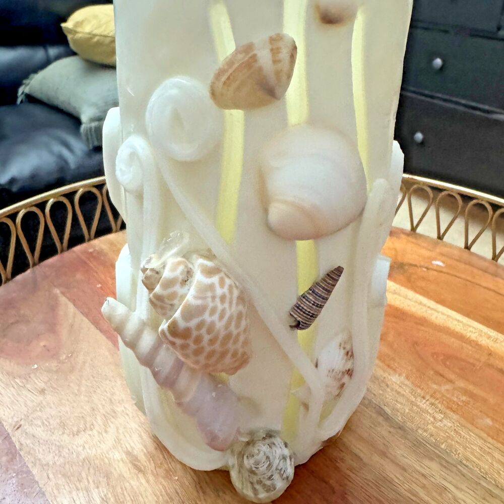 Handcrafted 3D Sea Shell Carved Candle Nautical Beach House